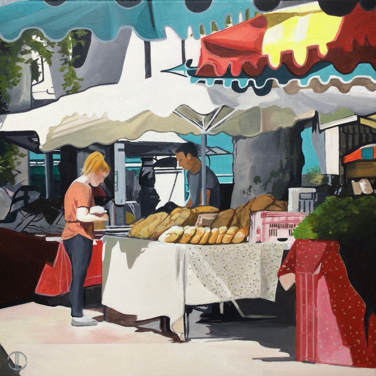 Impressionistic Cityscapes Acrylic Painting By Joseph Lynch, 20 X 20, Summer Market Aix-En-Provence, Original Artwork
