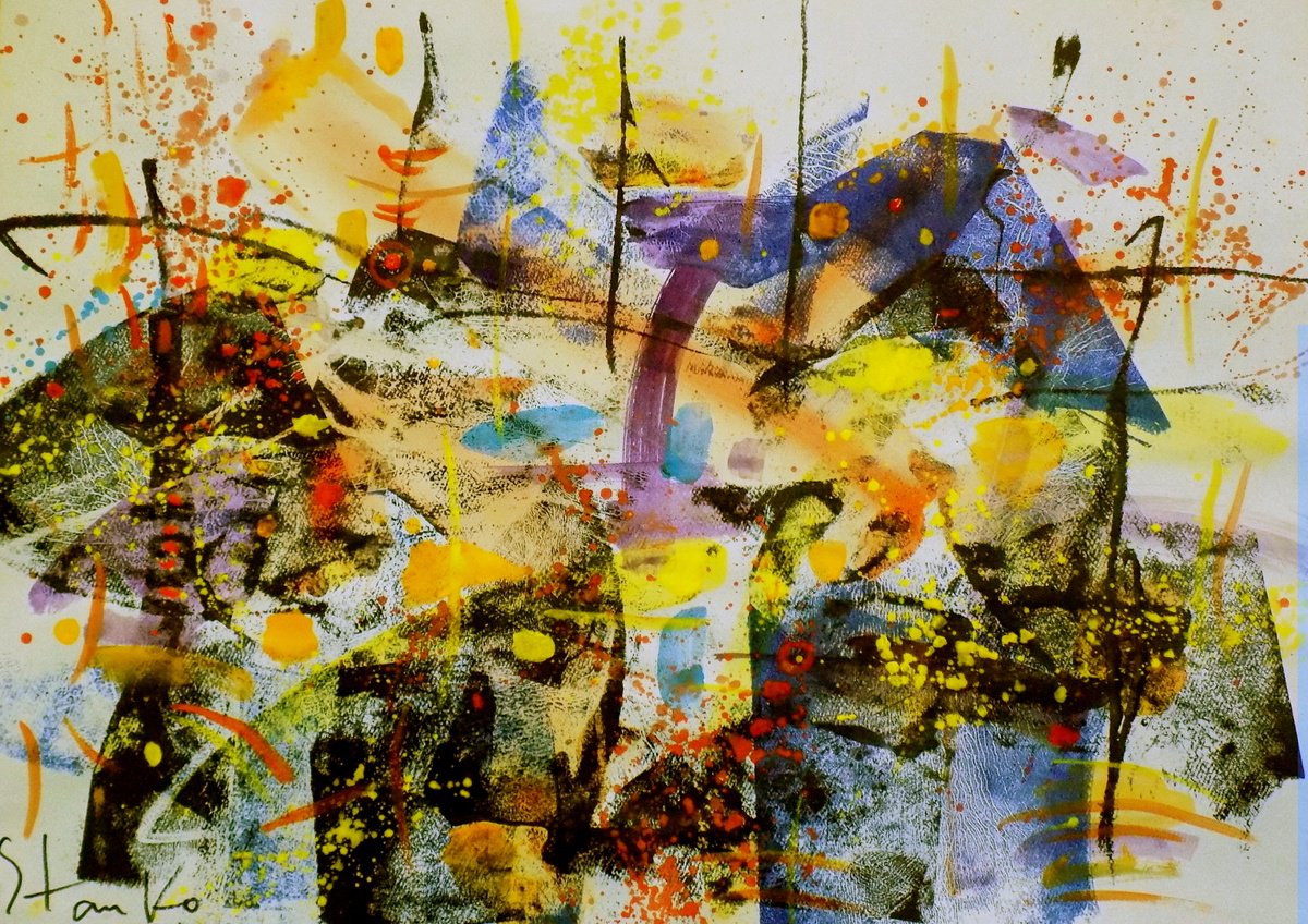 Abstract Acrylic Painting By Stanislav Bojankov, 28 X 20", Abstract Landscape-Xix, Original Artwork