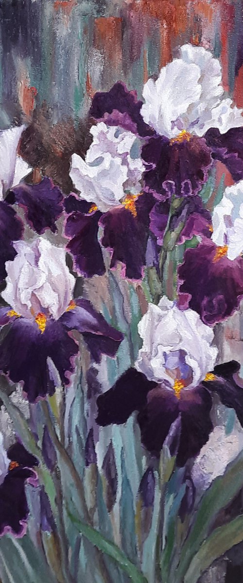 Bouquet of irises-Original  oil painting (2021) by Svetlana Norel