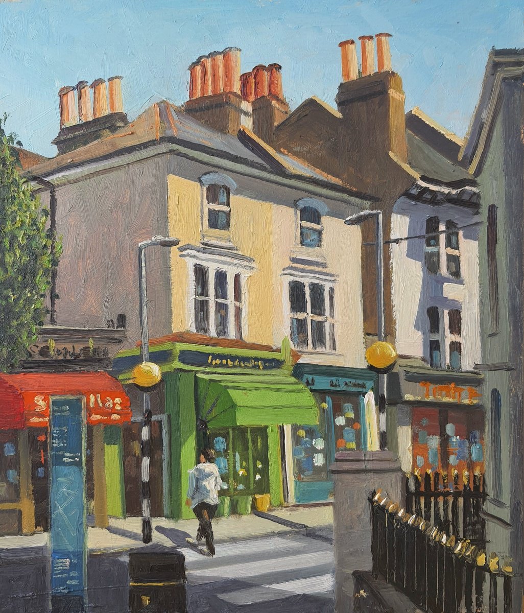 Impressionistic Cityscapes Oil Painting By Roberto Ponte, 12 X 14", Brighton Seven Dials, England, Original Artwork