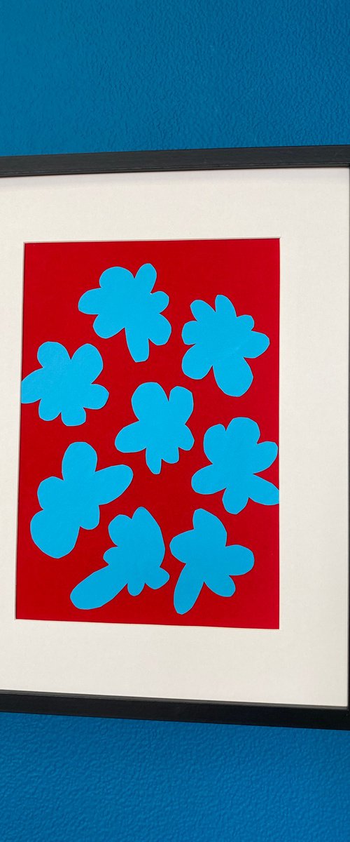 Blue Flower on Red Background by Sasha Robinson