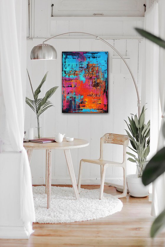 SUMMER PARTY ** COLORFUL ABSTRACT PAINTING ON CANVAS ** 80 x 60 CMS *** READY TO HANG