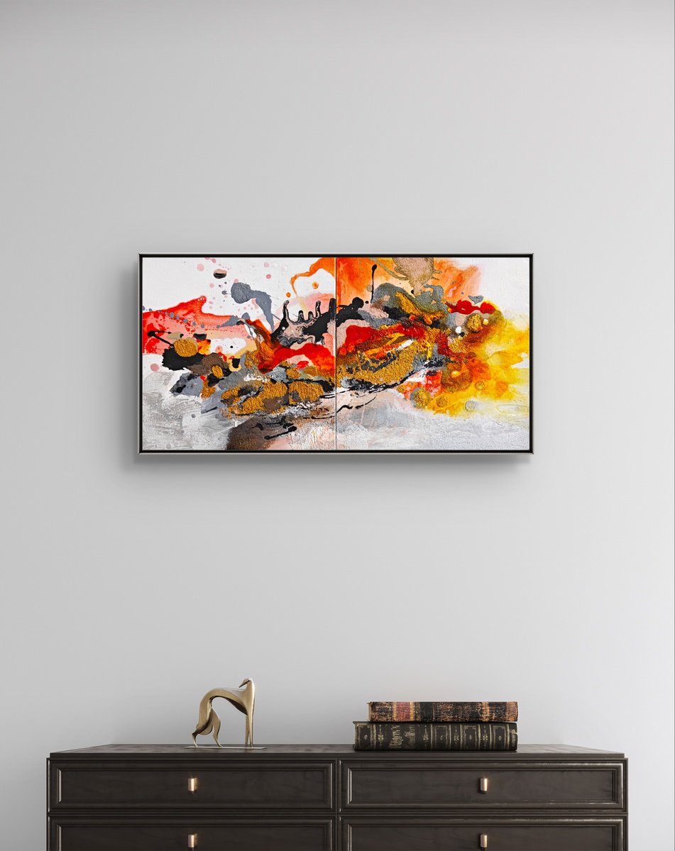 Abstract Acrylic Painting By Liang Hailun, 20 X 10", N°269-N°270, Original Artwork