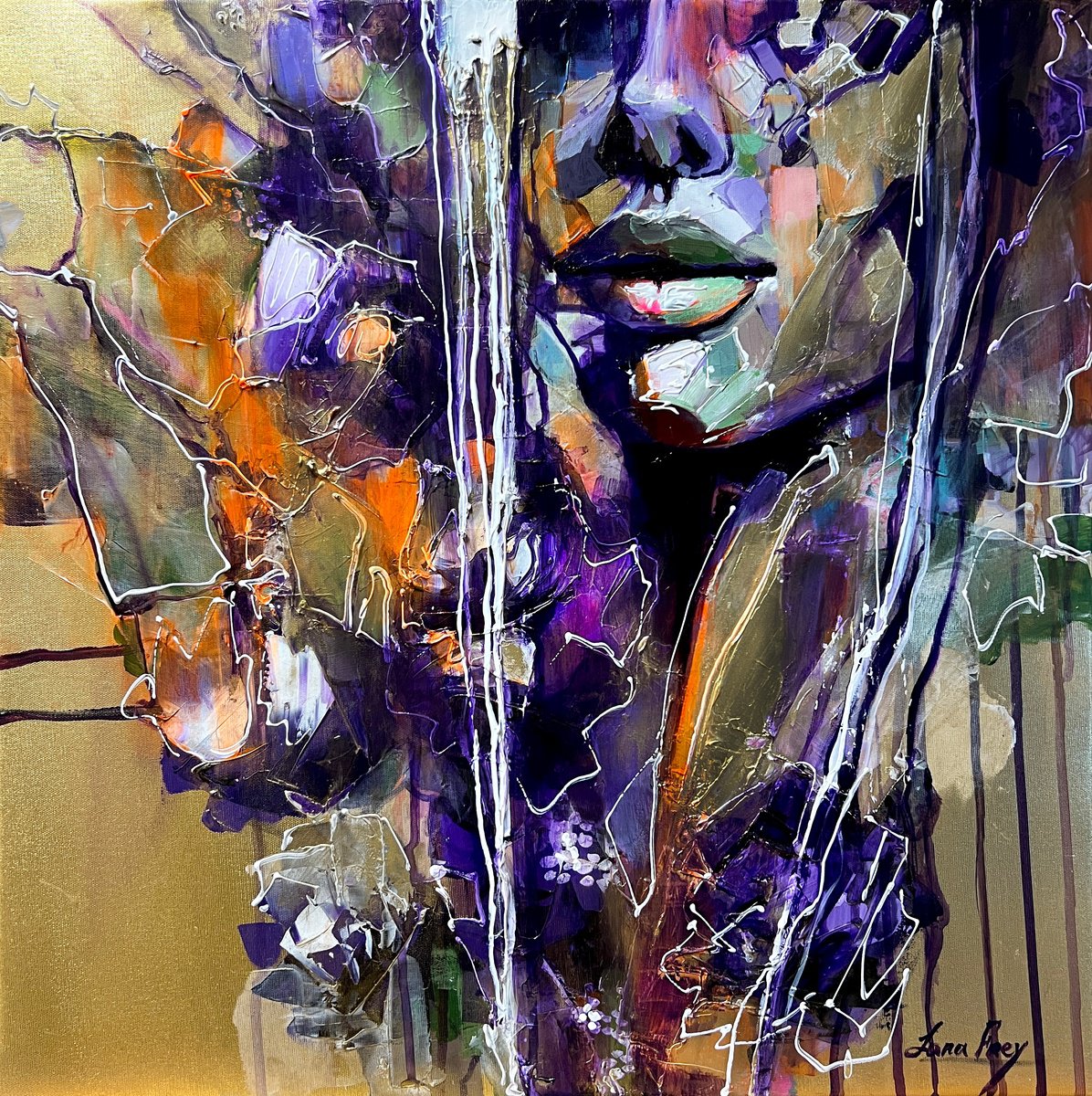 Geometric Portrait Acrylic Painting By Lana Frey, 20 X 20", Eleanor, Original Artwork