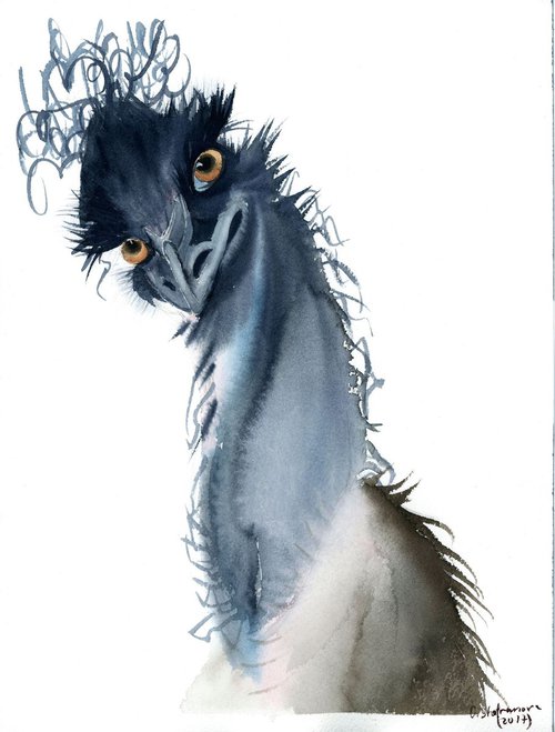 Ostrich 2 - Original Watercolor Painting by Olga Shefranov (Tchefranov)