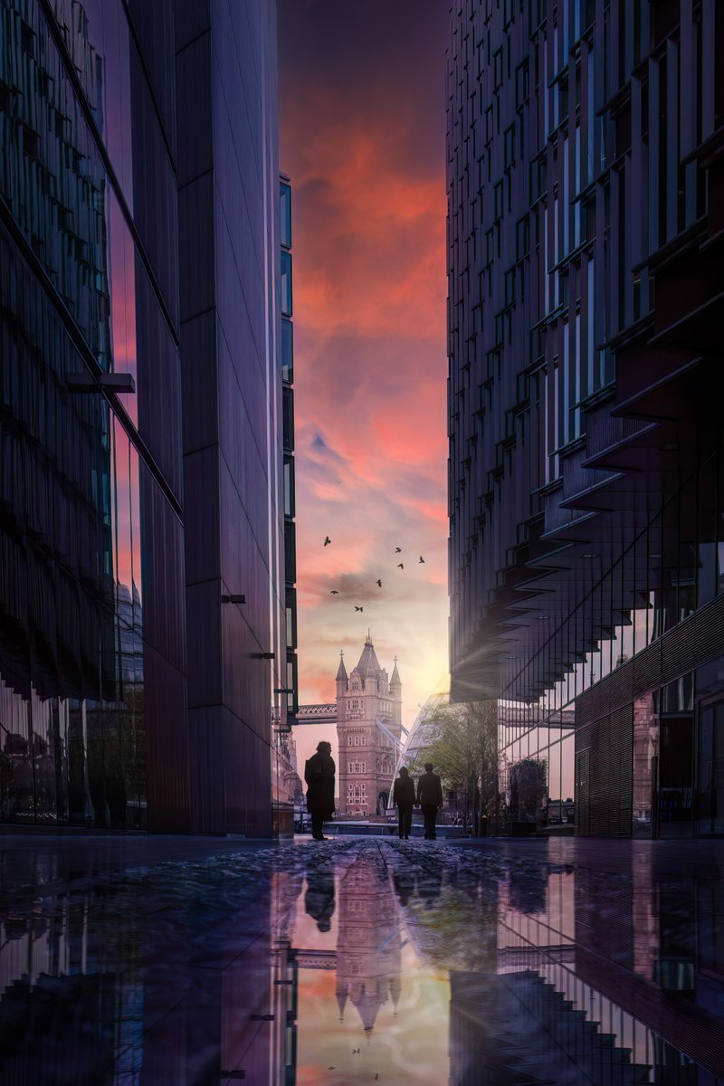 Cityscapes Photograph By Paul Nash, 16 X 24", Sunset At Tower Bridge, Original Artwork