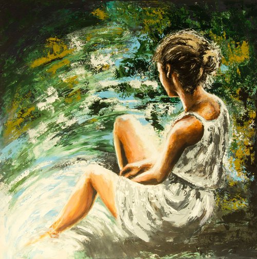 "Sunny day " 100x100x2cm, original acrylic,painting, ready to hang by Elena Kraft