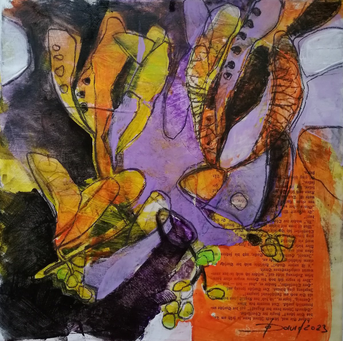 Still Life Painting By Olga David, 14 X 14", Dried Cut Flowers, Original Artwork