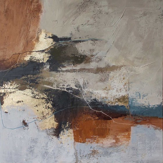 "Orange Flight 2" Brown orange tan abstract
