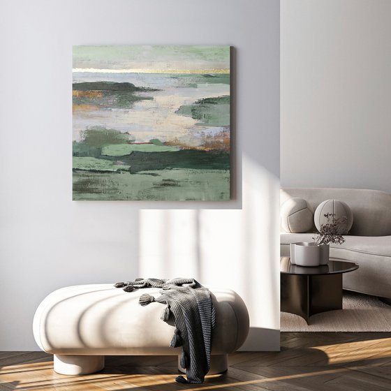 "Olive Estuary 3" Sage green abstract nature