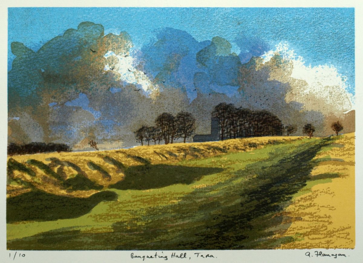 Photorealistic Landscape Screenprint By Aidan Flanagan Irish Landscapes, 19 X 15, Banqueting Hall, Tara, Original Artwork