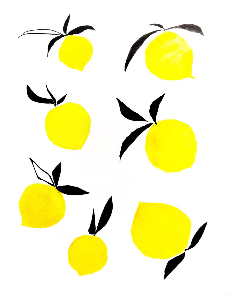 Impressionistic Botanical Drawing By Nadia Moniatis, 16 X 20", Lemons, Original Artwork