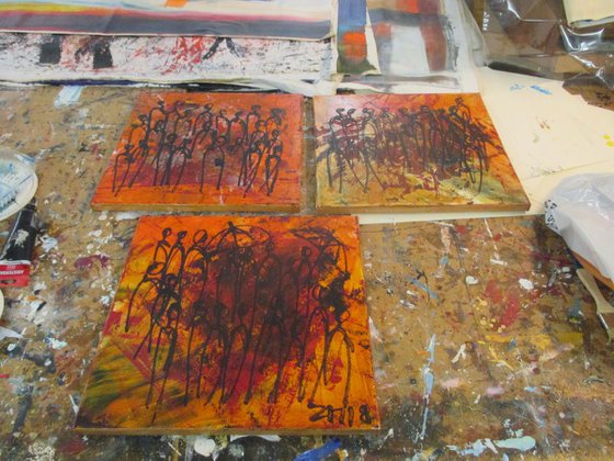 abstract people burning red 3 x  15,7 x 15,7 inch