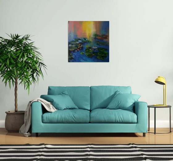 " Water Lilies " - 80 x 80cm Original Oil Painting