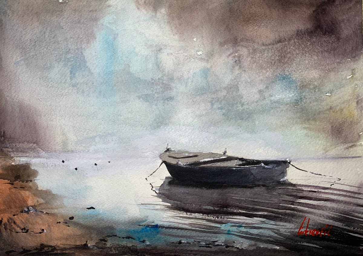 Impressionistic Landscape Watercolour By Tihomir Cirkvencic, 14 X 10", Storm Is Coming..., Original Artwork