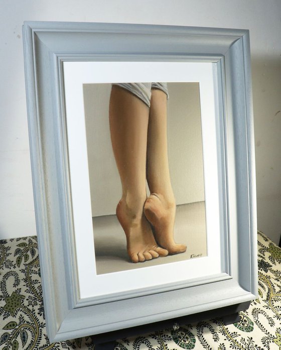 Ballet Feet, On Pointe Painting, Ballerina, Dance, Framed and Ready to Hang, Feet on Tip-Toes