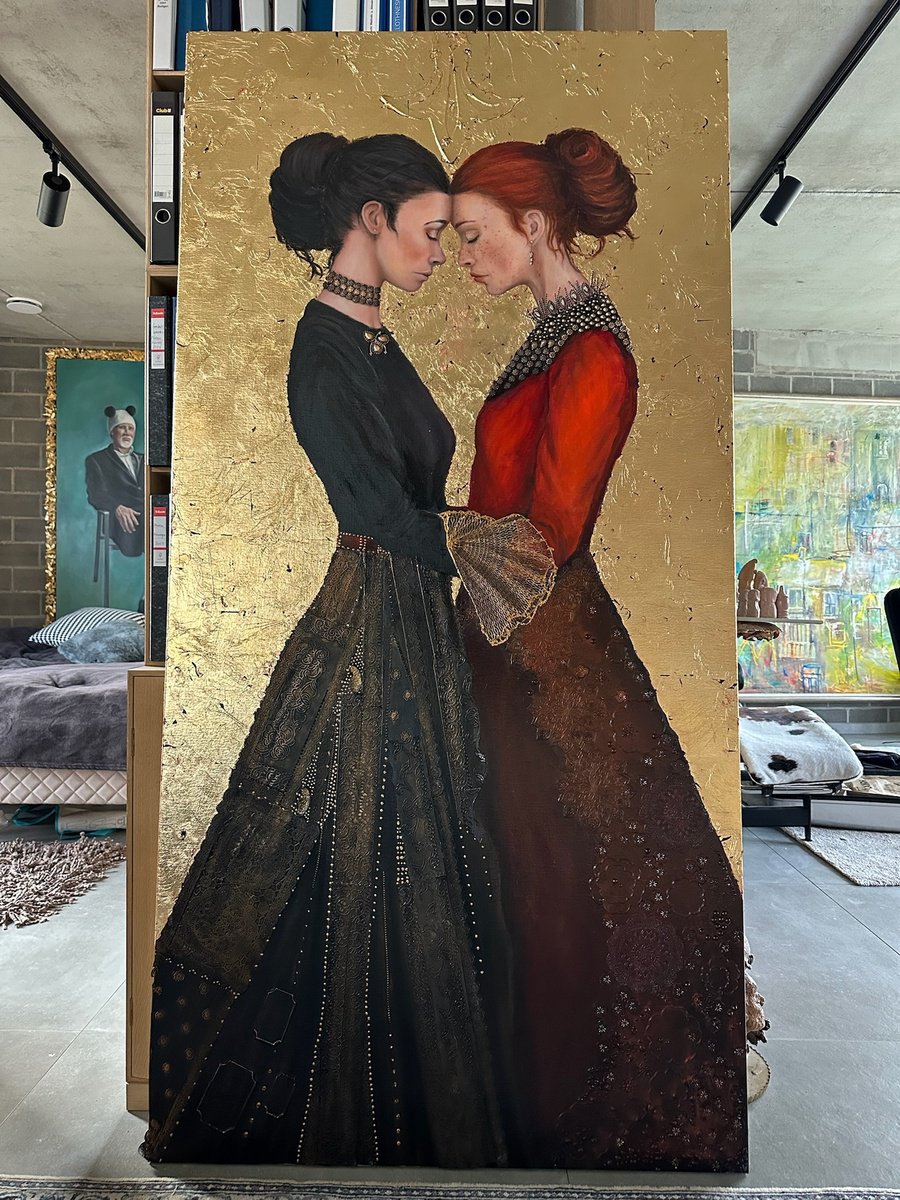 Expressive Portrait Oil Painting By Conny Roels, 39 X 79, Souls, Original Artwork