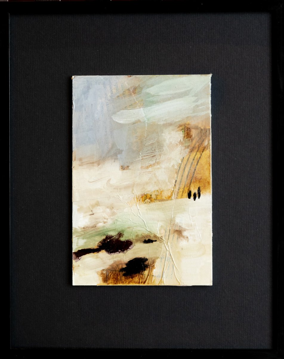 Neiges �ternelles 4 - Small abstract landscape painting with mat by Chantal Proulx