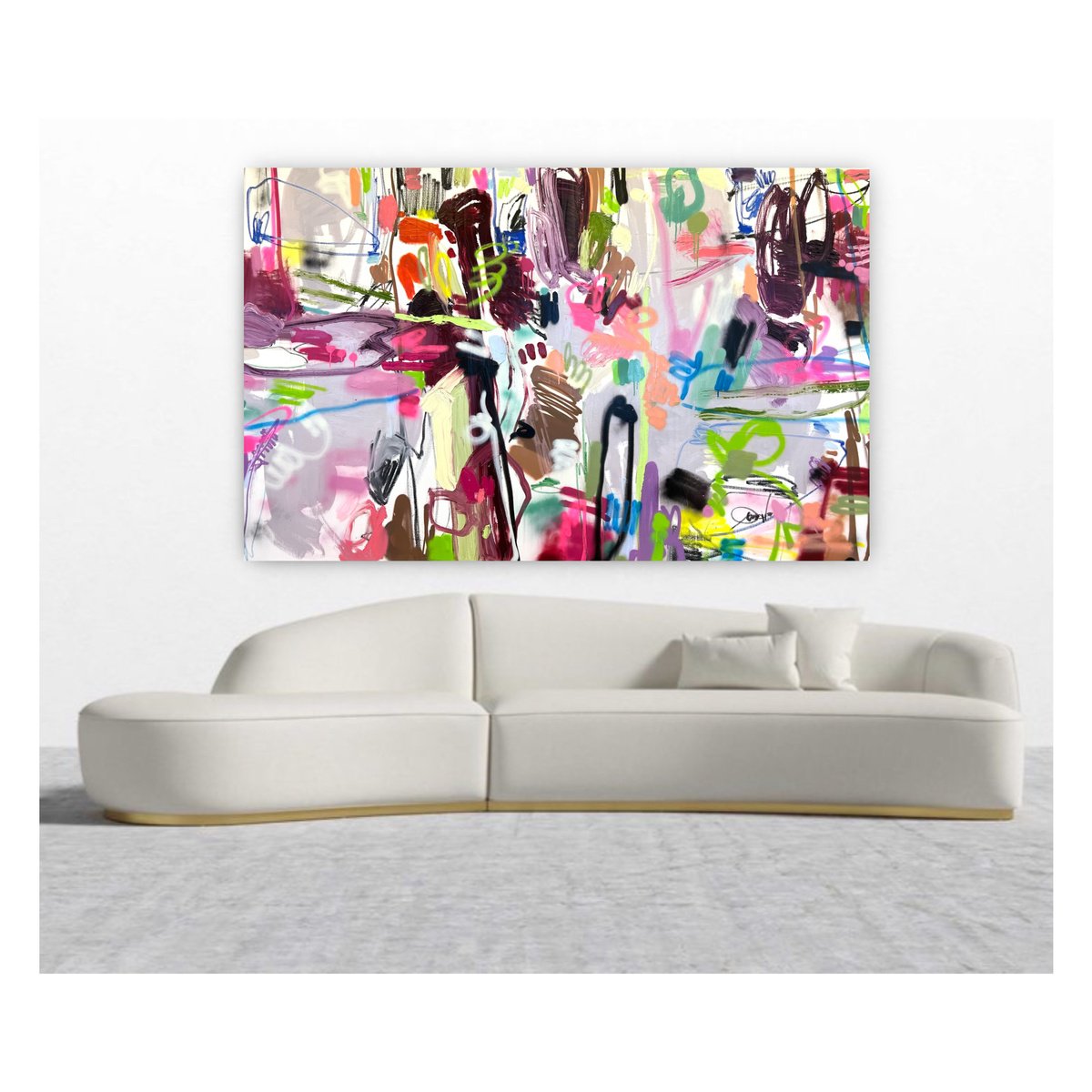 Expressive Abstract Oil Painting By Maria Esmar, 87 X 55", Cosmopolitan, Original Artwork