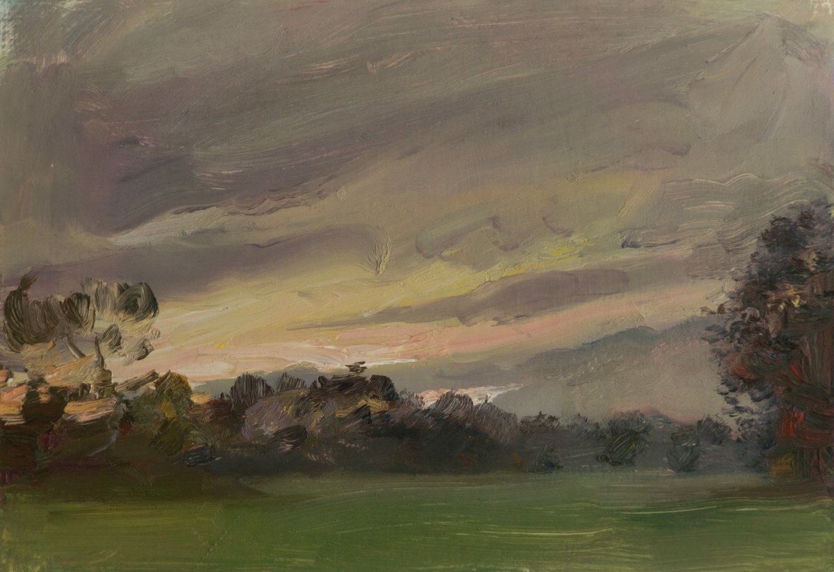 Impressionistic Landscape Oil Painting By Anastasia Borodina, 10 X 7, Autumn Sunset - Original Landscape Painting, Artfinder