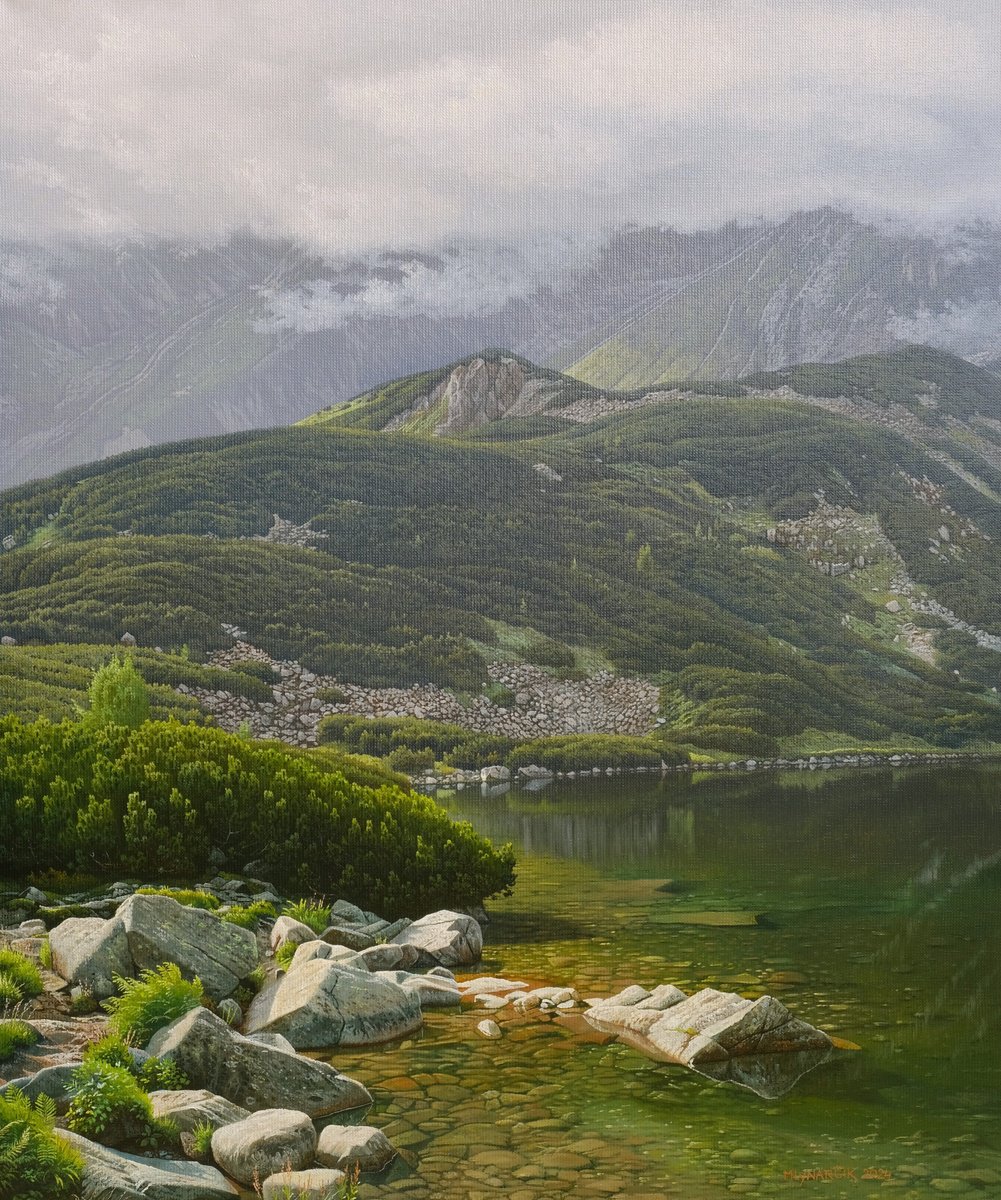 Photorealistic Landscape Oil Painting By Mlynarcik Emil, 20 X 24", By The Mountain Lake, Original Artwork