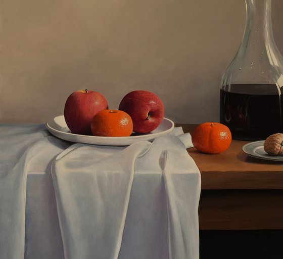 STILL LIFE SATSUMAS AND WINE