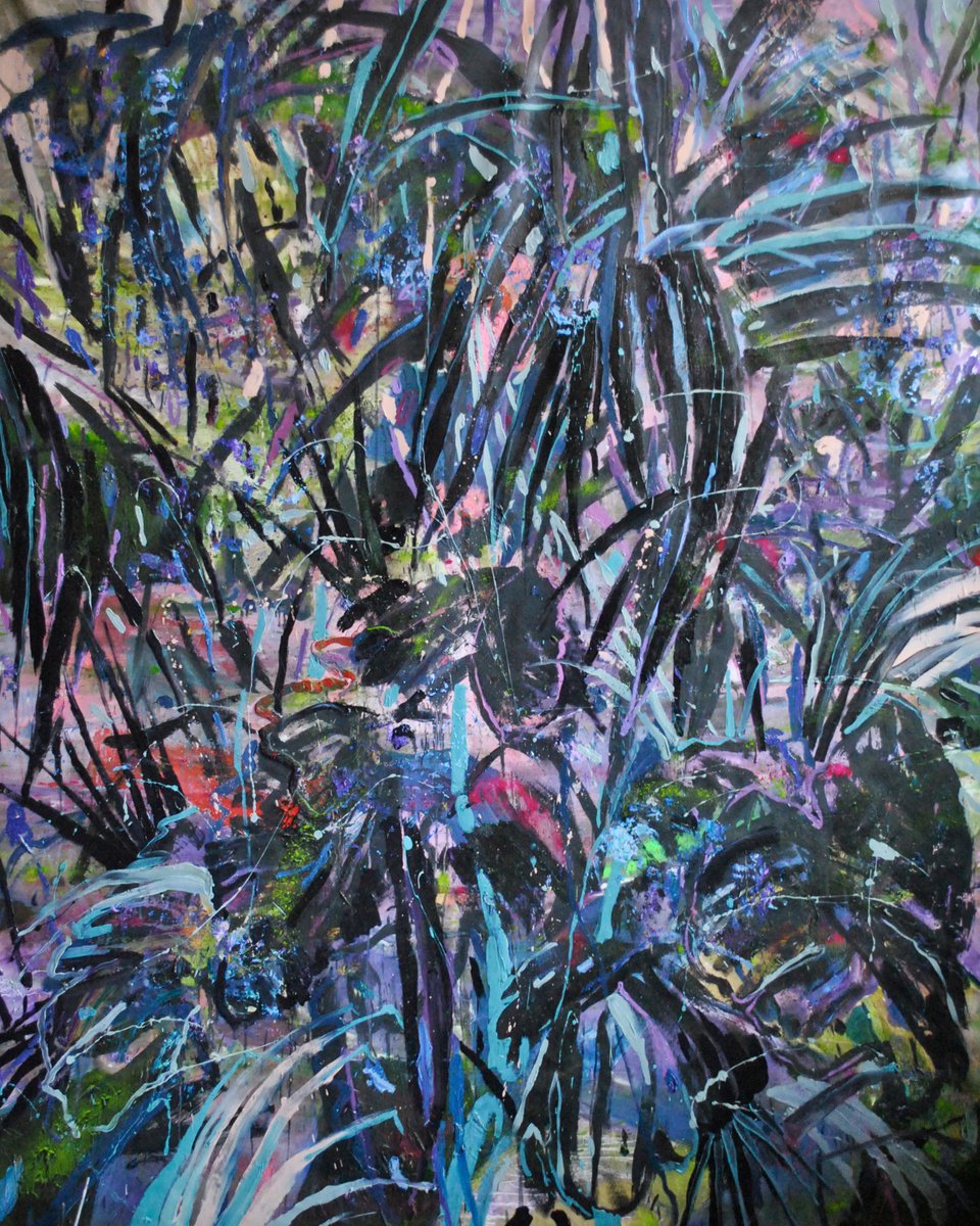 Expressive Landscape Oil Painting By Dominic Virtosu, 63 X 81, Dark Jungle, Original Artwork