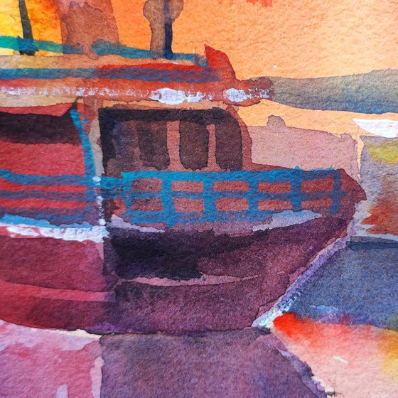 Sunset on the Lake — Watercolor Painting