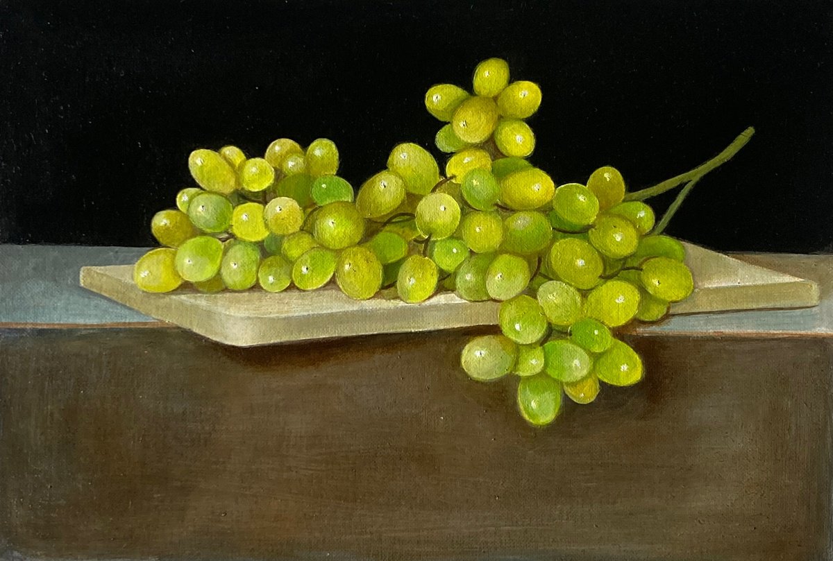 Photorealistic Still Life Oil Painting By Priyanka Singh, 11 X 8", Green Grapes, Original Artwork