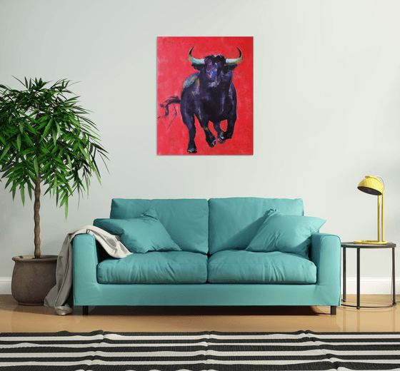 Red background bull