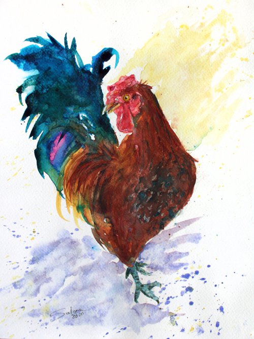 Rooster I - Pet portrait /  ORIGINAL PAINTING by Salana Art Gallery