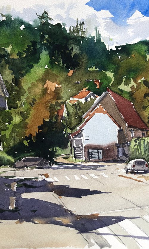 Town in autumn by Olga Beloborodova