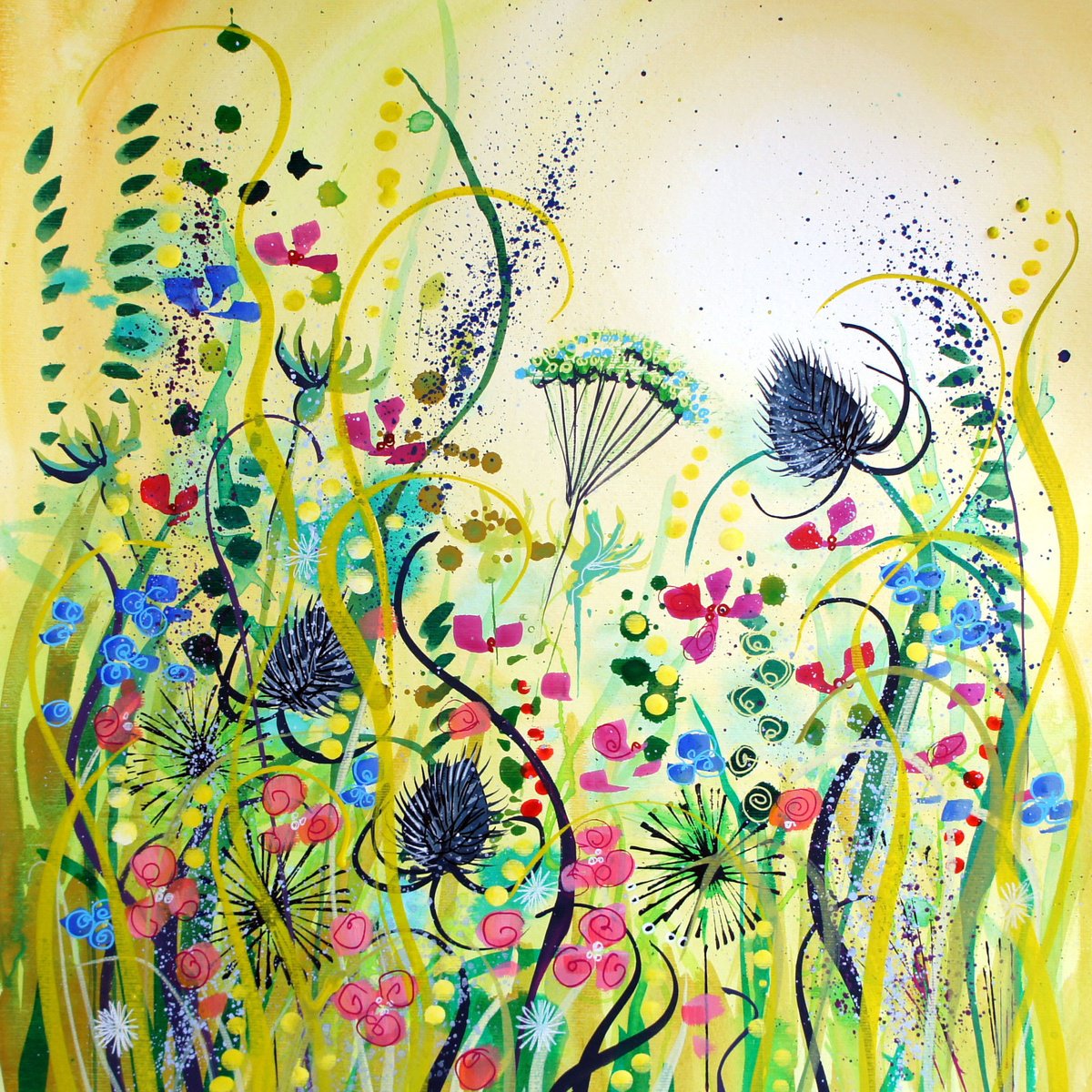 Expressive Landscape Acrylic Painting By Julia Rigby, 17 X 17", Summer Time, Original Artwork