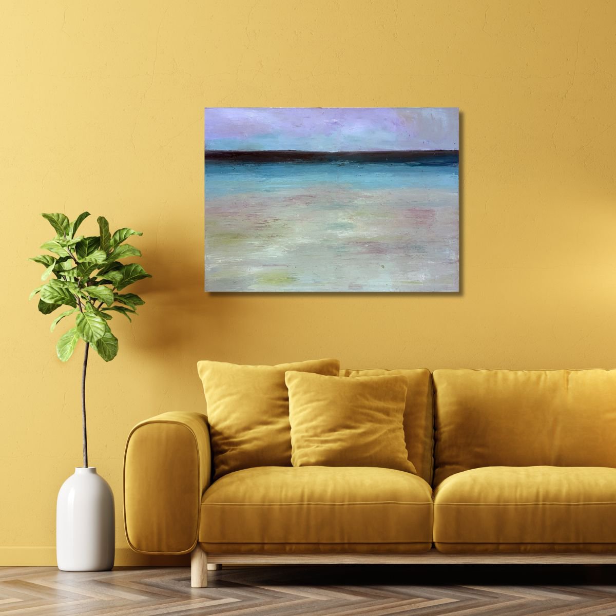 Abstract Landscape Oil Painting By Ulli Schmitt, 31 X 24", Cosmic Ocean, Original Artwork