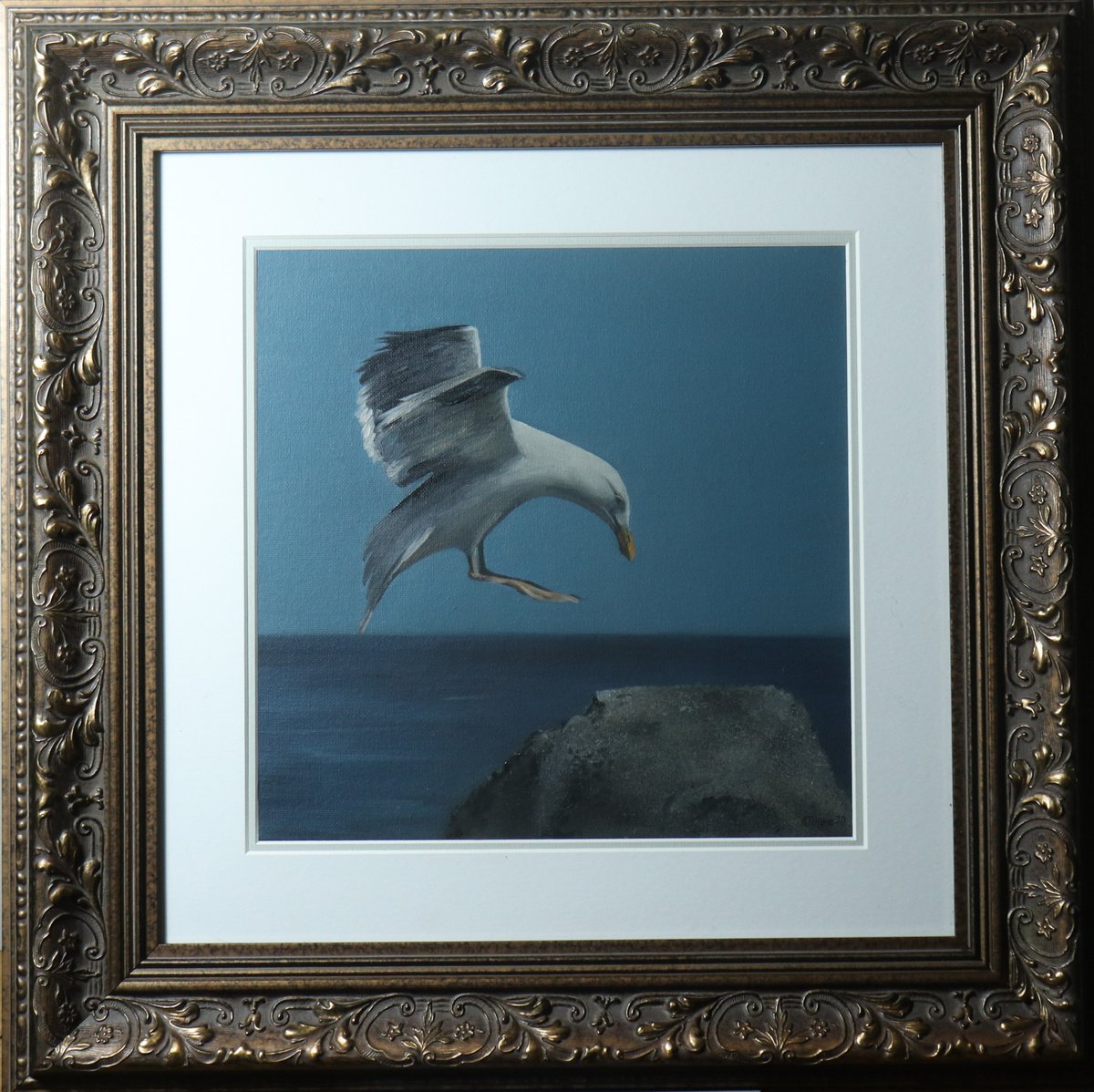 Voice of the Sea Series - Seagull in Flight, Bird Art by Alex Jabore by Alex Jabore Paintings and Prints