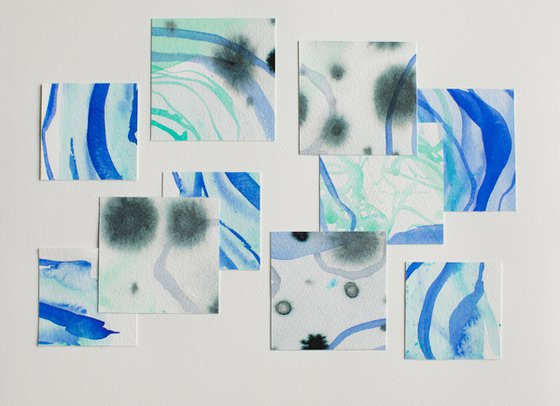 Calm blue and green colors abstract collage