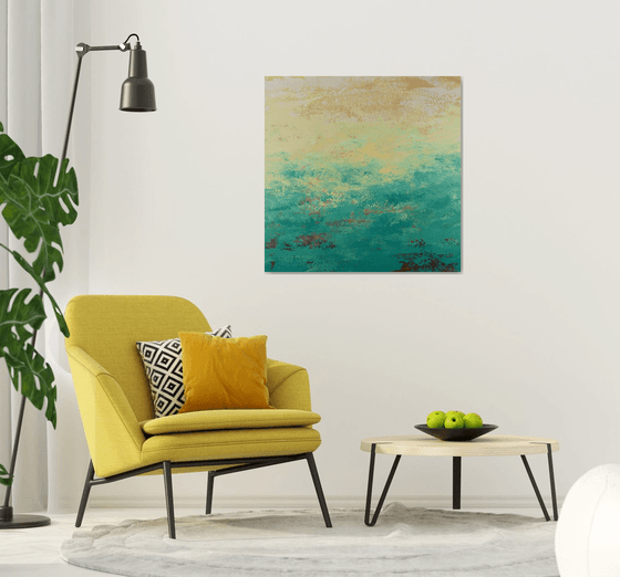 Teal Yellow - Modern Abstract Expressionist Seascape