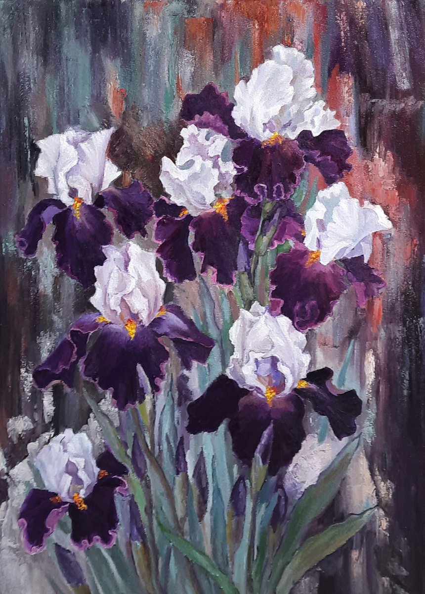 Bouquet of irises-Original oil painting (2021) by Svetlana Norel