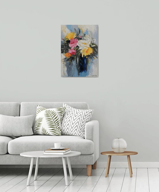 Delicate colors (50x70cm, oil painting, palette knife, ready to hang)