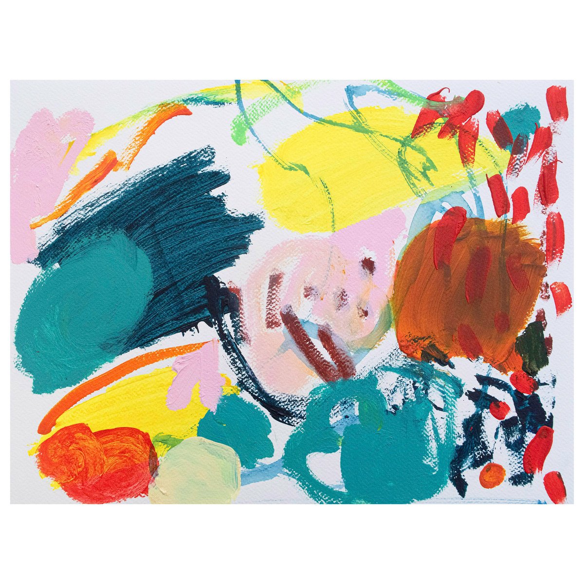 Expressive Abstract Acrylic Painting By Suzie Cumming, 16 X 12", Fruity Play, Original Artwork