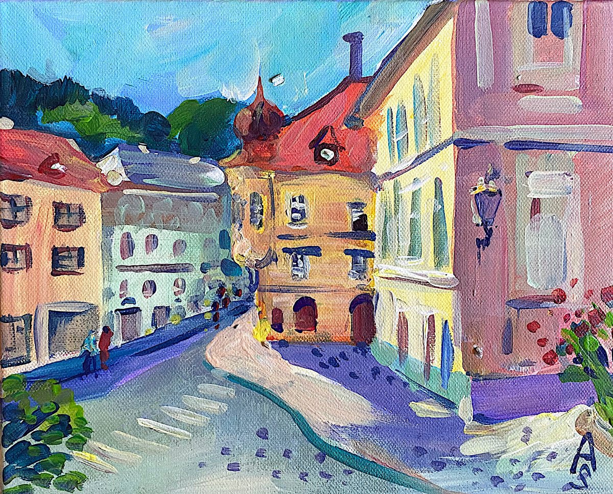 Impressionistic Cityscapes Acrylic Painting By Sona Adalyan, 12 X 10", City Of Love, Original Artwork