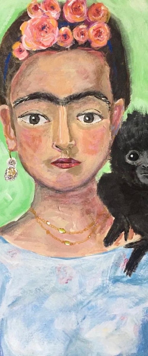 Frida Kahlo with monkey by Sharyn Bursic
