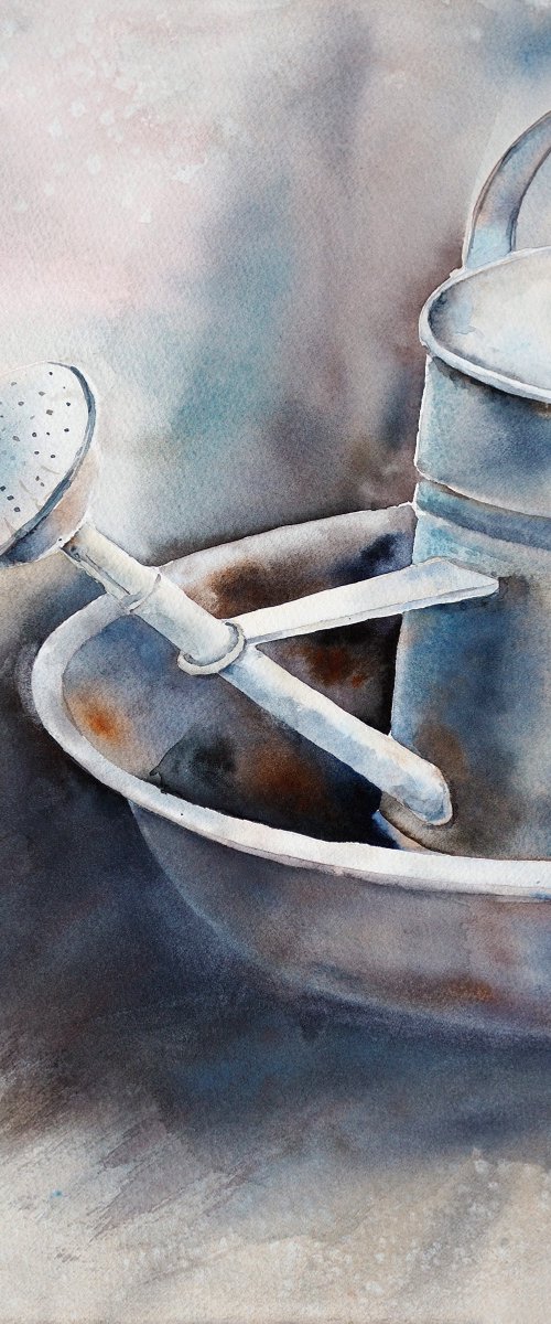 Rustic still life - original watercolor gray and simple by Delnara El