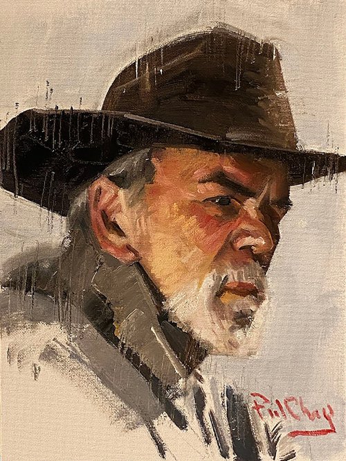 Cowboy with Dark Brown Hat by Paul Cheng