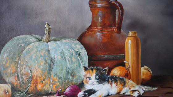 Kitten and Pumpkin