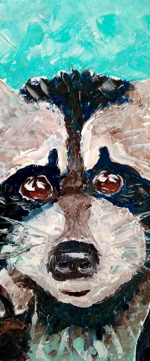 Raccoon Painting Original Art Woodland Animal Artwork Small Wall Art by Yulia Berseneva