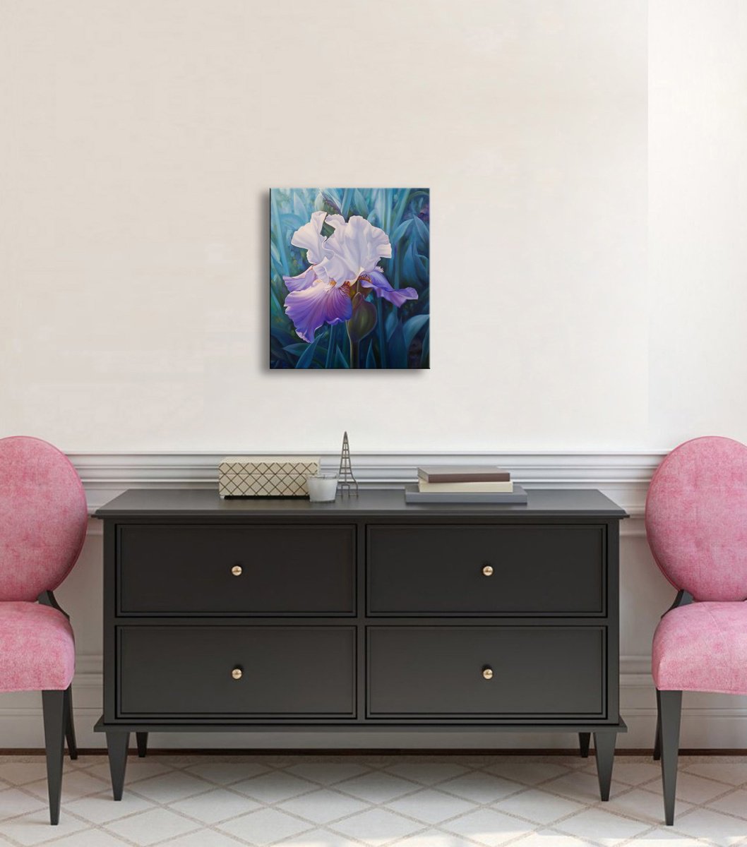 Photorealistic Botanical Oil Painting By Anna Steshenko, 14 X 16, Spring Iris, Original Artwork
