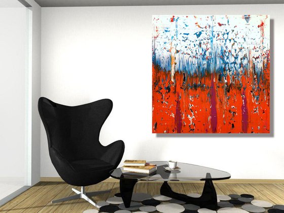 Orange Sky - XL LARGE,  ABSTRACT ART – EXPRESSIONS OF ENERGY AND LIGHT. READY TO HANG!