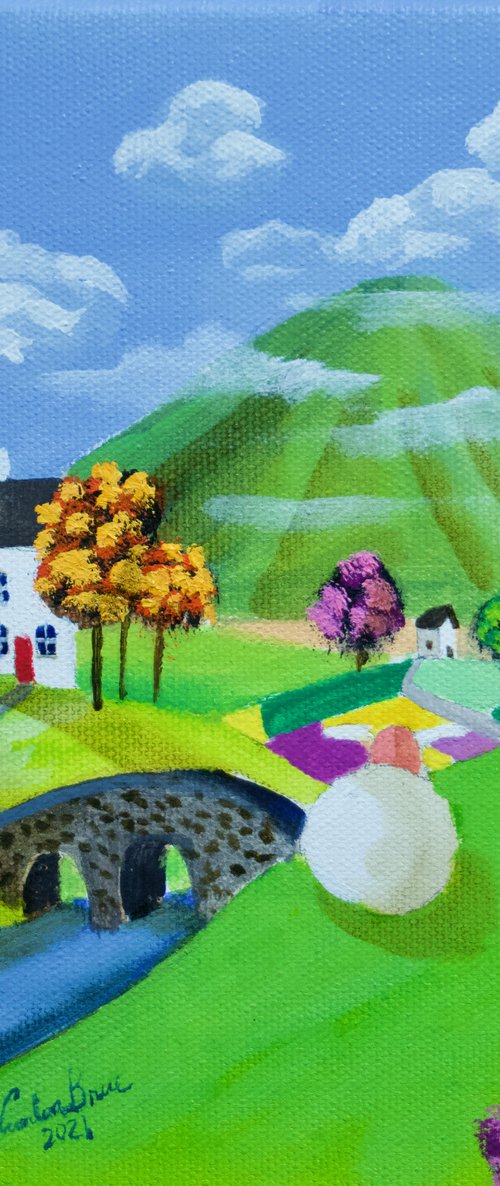Little houses folk art oil painting on canvas by Gordon Bruce