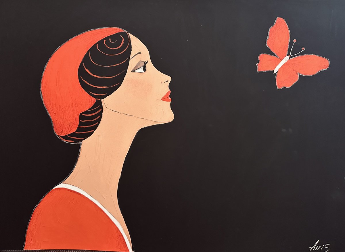 Impressionistic Portrait Painting By Irina Anis, 22 X 16, Happy Girl In Red 3, Original Artwork